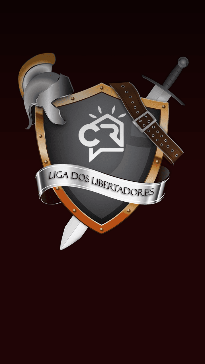 Capa do curso Liga dos Libertadores: escudo com o símbolo da CR, elmo, espada e cinturão